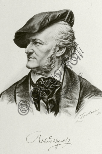  "Portrait of Richard Wagner". Lithograph based on a pencil - charcoal drawing.