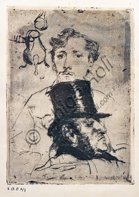 “Portrait of Rodenbach”, by Giovanni Boldini, etching and drypoint.