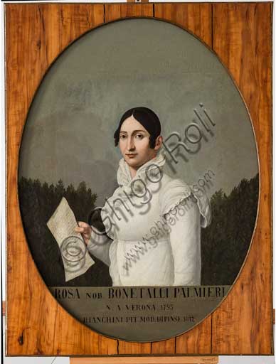 Assicoop - Unipol Collection: Ippolito Bianchini Ciarlini (1767 - 1849); "Portrait of Rosa Bonetalli Palmieri", oil painting on canvas, 109 x 82.