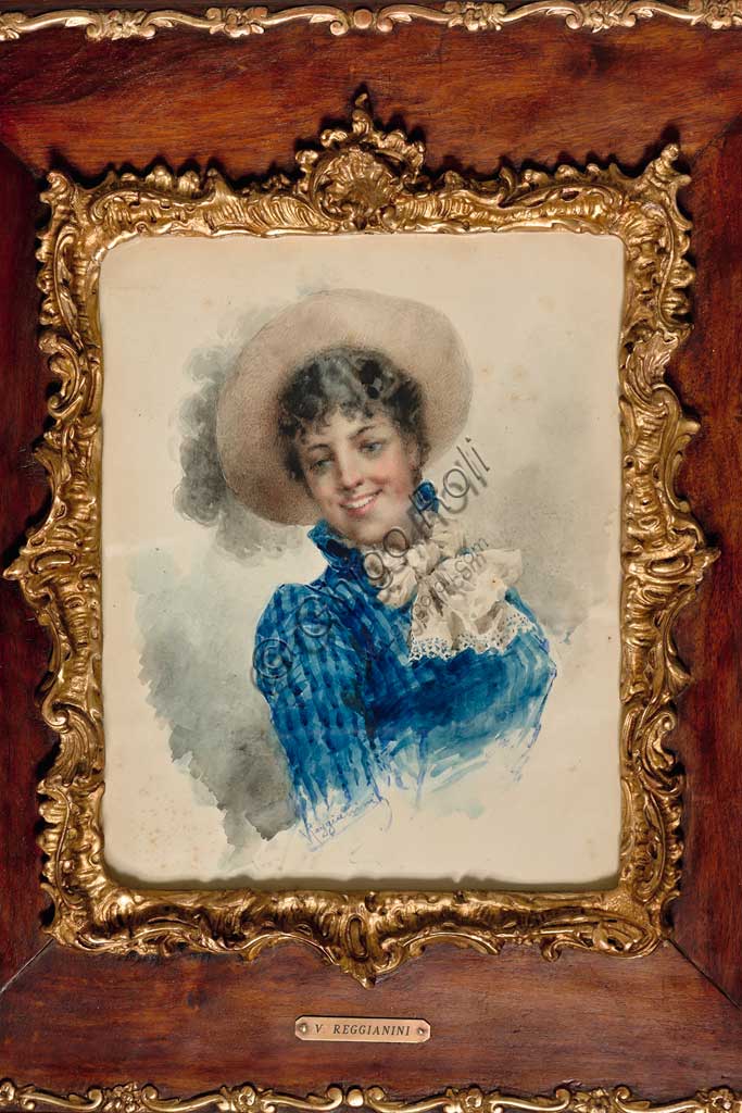 Assicoop - Unipol Collection:  Vittorio Reggianini (1853 - 1910),"Portrait of a Lady"; watercolour, cm. 30,5 x 24.