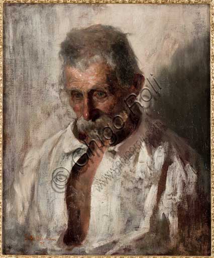 Collezione Assicoop - Unipol,   inv. n° 427: Gaetano Bellei (1857 - 1922), "Ritratto di vecchio". Olio su tela. 1909.
