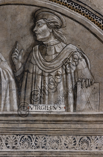 “Ritratto di Virgilio”. Orvieto, MODO (Museo dell'Opera del Duomo di Orvieto), Libreria Alberi, ciclo di affreschi a monocromo dove sono rappresentati famosi maestri classici delle diverse materie (diritto, medicina, astronomia, grammatica), attribuiti alla scuola di Luca Signorelli, 1501-1503. 