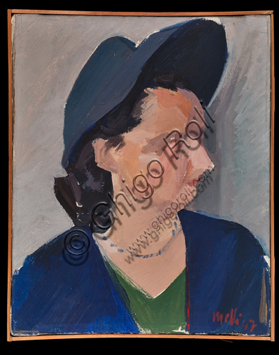 Roberto Melli, (1885-1958): "Female Portrait"; Oil painting on canvas, cm. 40 × 33.