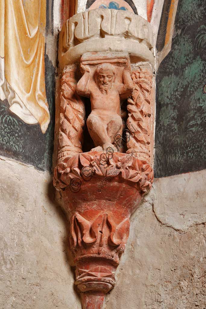 Vignola Stronghold, the Contrari Chapel: one of the corbel of the vault with a telamon.