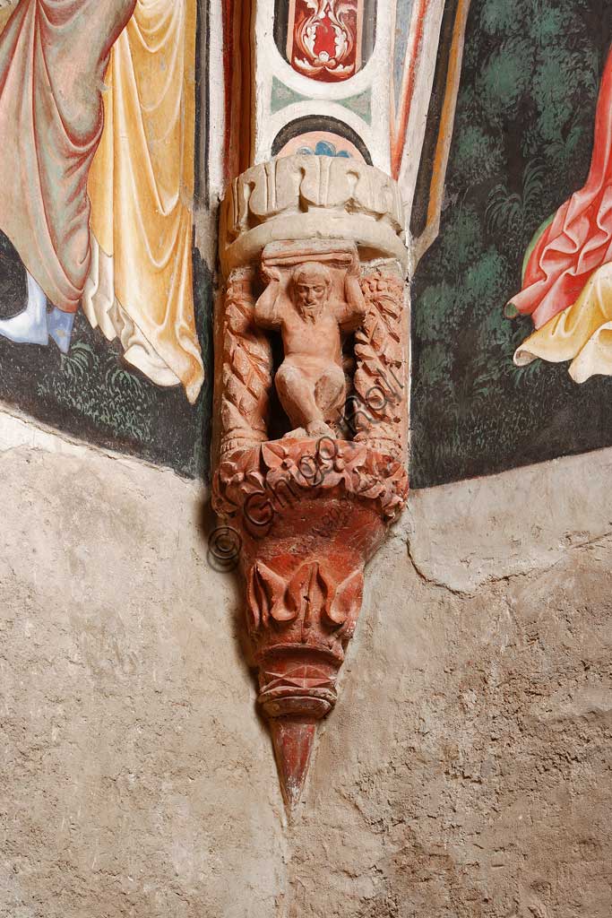 Vignola Stronghold, the Contrari Chapel: one of the corbel of the vault with a telamon.