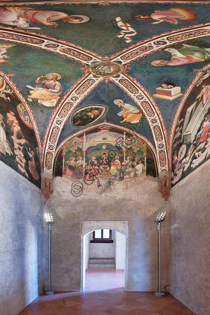 Vignola Stronghold, the Contrari Chapel: view of the chapel with frescoes by the Master of Vignola, about 1420.