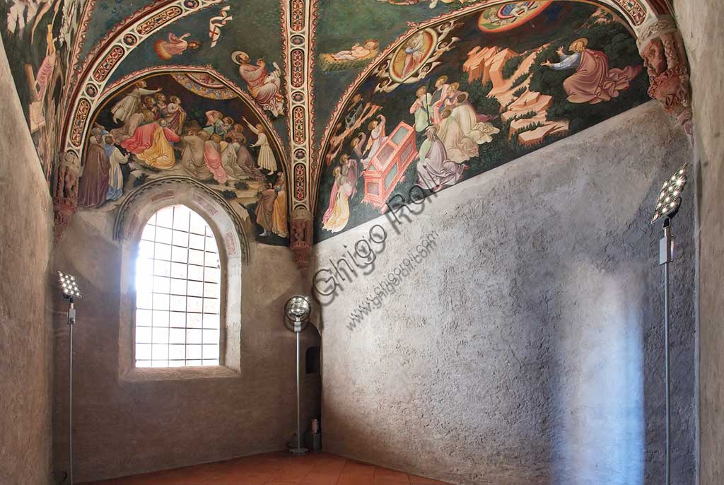 Vignola Stronghold, the Contrari Chapel: view of the chapel with frescoes by the Master of Vignola, about 1420.