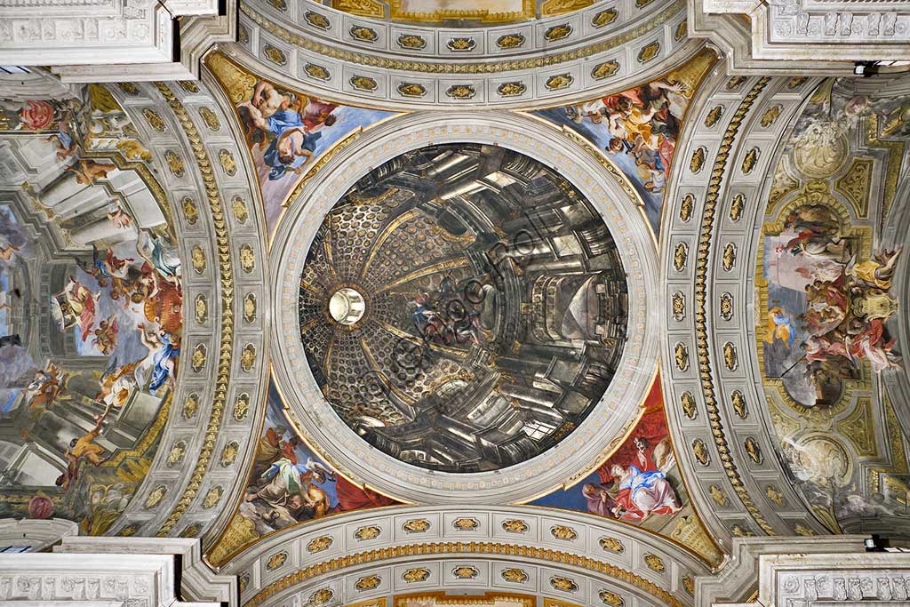 Rome, S. Ignazio Church, interior: view of the vault of the transept with the false dome decorated with a perspectival fresco, by Andrea Pozzo, 1685.