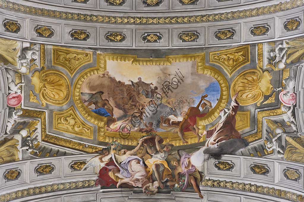 Rome, S. Ignazio Church, interior, transept: "St. Mary Magdalene de' Pazzi having the vision of St. Aloysius de Gonzaga in glory", fresco by Andrea Pozzo, 1685.