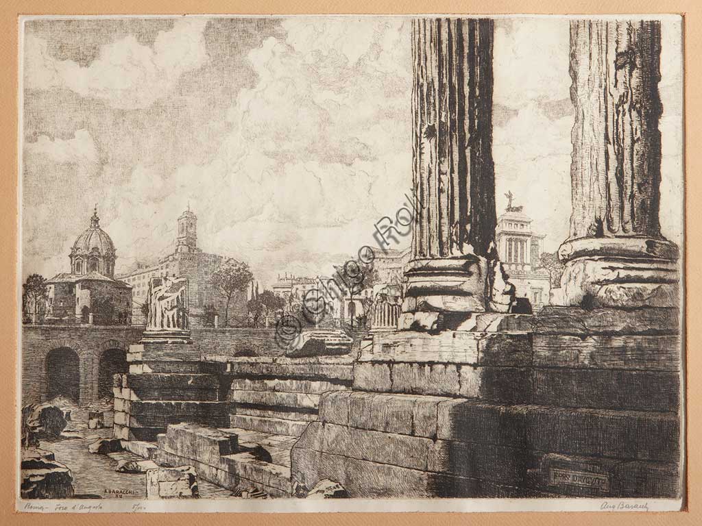   Assicoop - Unipol Collection: Augusto Baracchi (1878 - 1942), "Rome, The Forum of Augustus", etching on paper.