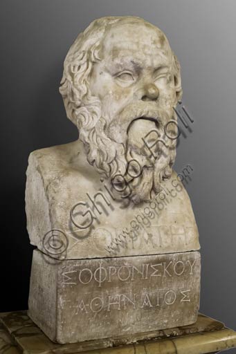 Roma, Musei Capitolini, Sala dei Filosofi: Erma (busto) di Socrate, da un originale greco della seconda metà del IV° sec. a. C:.