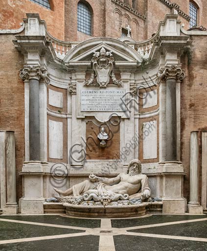  Rome, Capitoline Hill: Marphurius or Marforio. It is one of the talking statues of Rome. Marforio maintained a friendly rivalry with his most prominent rival, Pasquin. As at the other five "talking statues", pasquinades — irreverent satires poking fun at public figures — were posted beside Marforio in the 16th and 17th centuries.Marforio is a large 1st century Roman marble sculpture of a reclining bearded river god or Oceanus, which in the past has been variously identified as a depiction of Jupiter, Neptune, or the Tiber. It was the humanist and antiquarian Andrea Fulvio who first identified it as a river god, in 1527.