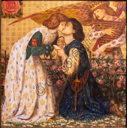 "Roman de la Rose", (1864)  di Dante Gabriel Rossetti (1828-1882); acquerello su carta.