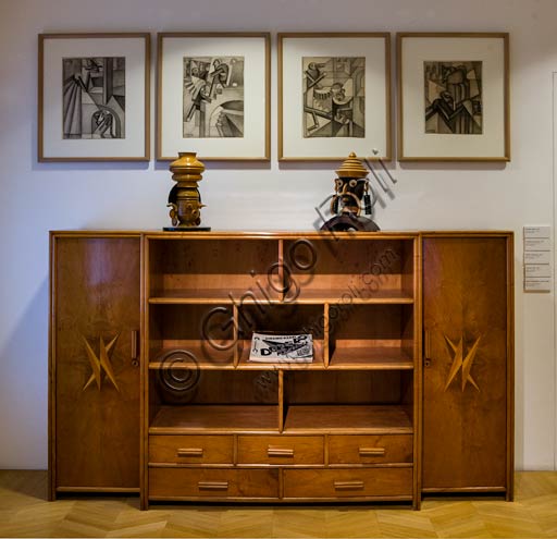 Rovereto, Casa Depero: sala al secondo piano con mobile e opere di Fortunato Depero.