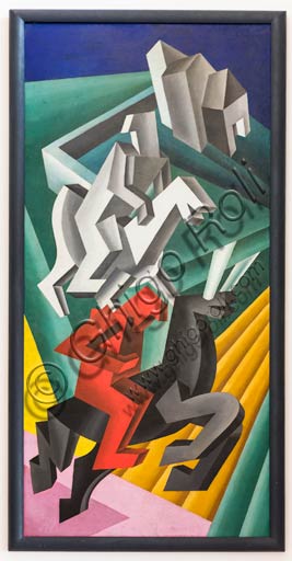  Rovereto, Casa Depero: "Solidità di cavalieri erranti", oil painting, by Fortunato Depero, 1917.