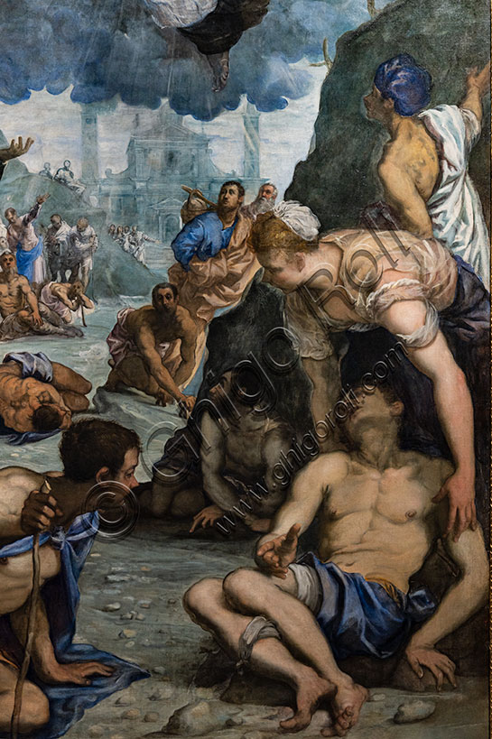 “S. Agostino risana gli sciancati”, di Jacopo Tintoretto, 1551, olio su tela. Particolare.