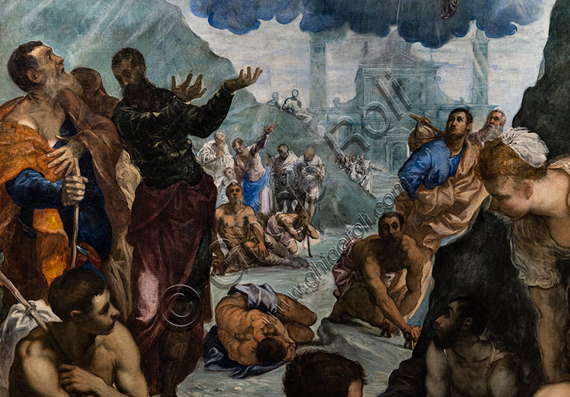 “St. Augustine heals the lame”, by Jacopo Tintoretto, 1551, oil painting on canvas. Detail.