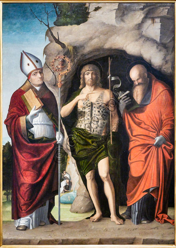 “S. Giovanni Battista fra S. Agostino e il profeta Elia”, di Antonio da Pavia (Antonio da Canepanova), 1514, olio su tela. 
