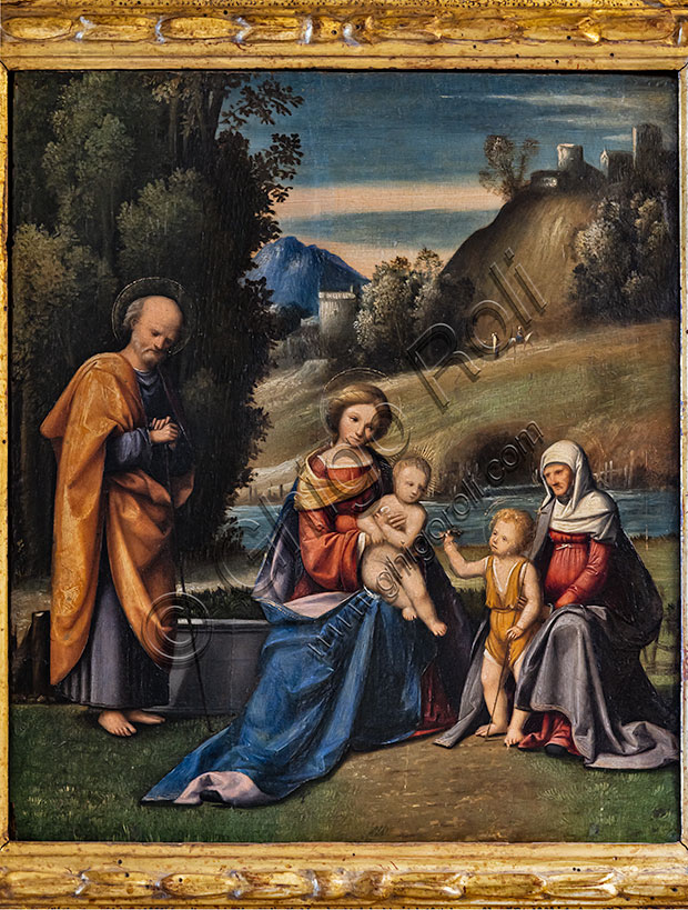 “Sacra famiglia con i santi Giovannino ed Elisabetta in un paesaggio”, di Benvenuto Tisi detto il Garofalo, olio su tavola.
