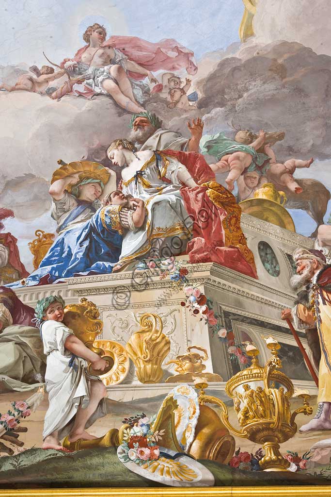 Palazzina di Caccia di Stupinigi, Appartamento della Regina, soffitto dell'anticamera:  "Il sacrificio di Ifigenia", affresco di Giovan Battista Crosato, 1733.Particolare.