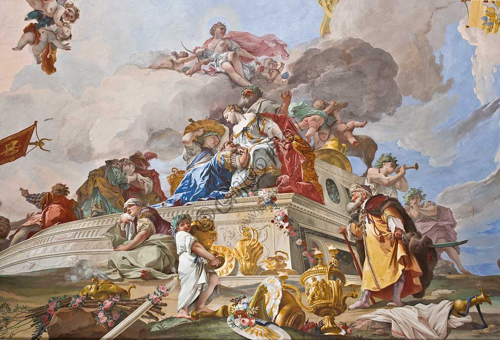 Palazzina di Caccia di Stupinigi, Appartamento della Regina, soffitto dell'anticamera:  "Il sacrificio di Ifigenia", affresco di Giovan Battista Crosato, 1733.