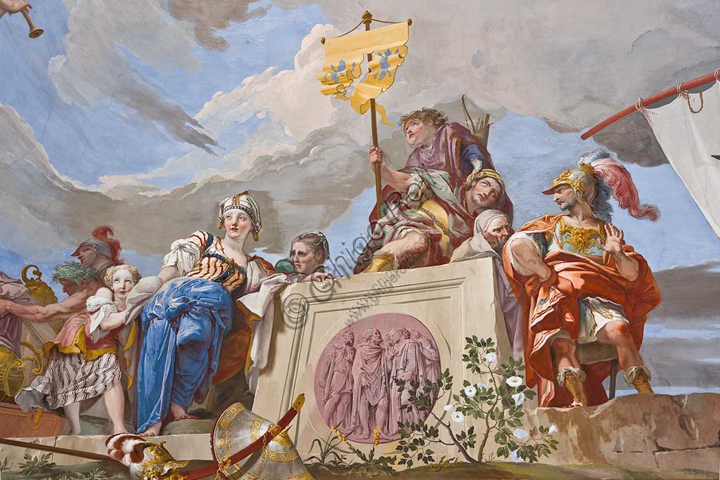 Palazzina di Caccia di Stupinigi, Appartamento della Regina, soffitto dell'anticamera:  "Il sacrificio di Ifigenia", affresco di Giovan Battista Crosato, 1733.Particolare.