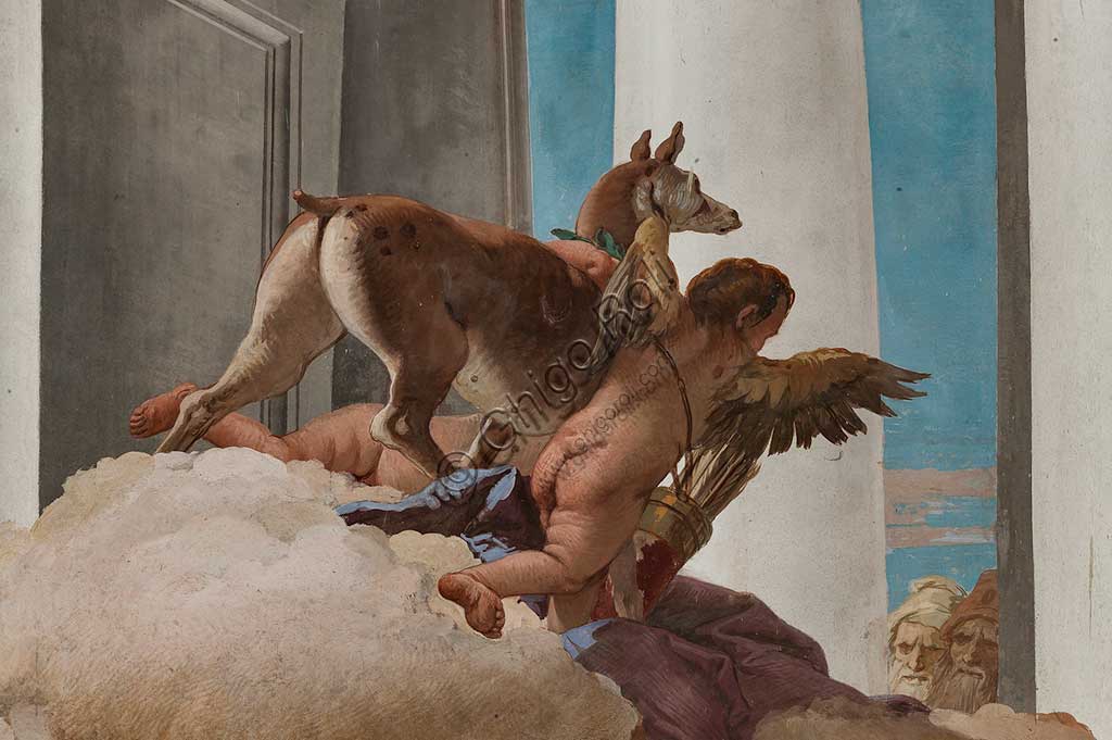 Vicenza, Villa Valmarana ai Nani, Palazzina, Atrio:  "Il sacrificio di Ifigenia".  Affresco di Giambattista Tiepolo, 1757. Particolare  con la cerva inviata da Artemide in sostituzione di Ifigenia.