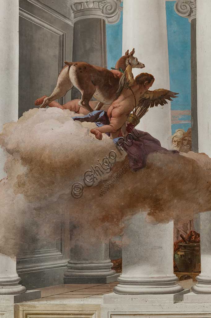 Vicenza, Villa Valmarana ai Nani, Palazzina, Atrio:  "Il sacrificio di Ifigenia".  Affresco di Giambattista Tiepolo, 1757. Particolare  con la cerva inviata da Artemide in sostituzione di Ifigenia.