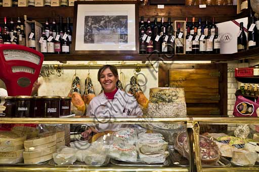 Modena, Historical shop "Salumeria Giusti" (Delicatessen), in Farini street:  Cecilia Morandi who runs the shop with her mother Laura e her brother Matteo.