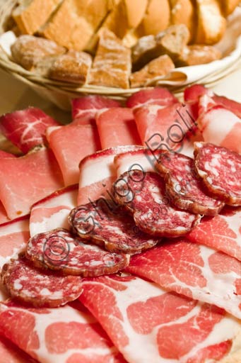  Valtellina typical cold cuts: smoked ham, salami, bresaola, etc