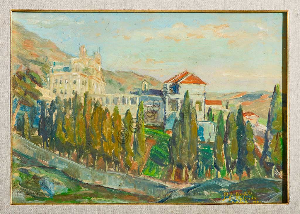 Assicoop - Unipol Collection:  Elpidio Bertoli (1902-1982), "San Giovanni Rotondo". Oil painting, cm 34 x 48.