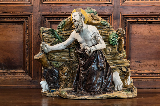 "San Girolamo penitente nel deserto",di  bottega di Giovanni Della Robbia, terracotta invetriata, seconda metà XV secolo - inizio XVI secolo.