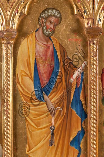   San Severino Marche, Pinacoteca Comunale: Paolo Veneziano, Polyptych (1358) with Saints. Detail of St. Peter the Apostle.