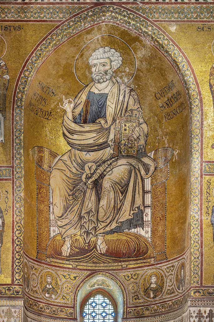  Monreale, Duomo: "St. Peter on the throne", Byzantine mosaic, XII - XIII centuries in  the Southern transept.