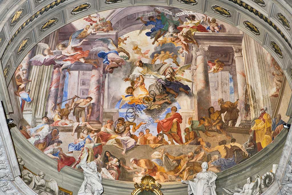 Rome, S. Ignazio Church, interior, the bowl -shaped vault of the apse: "St. Ignatius taking care of the sick and the poor", fresco by Andrea Pozzo, 1685.