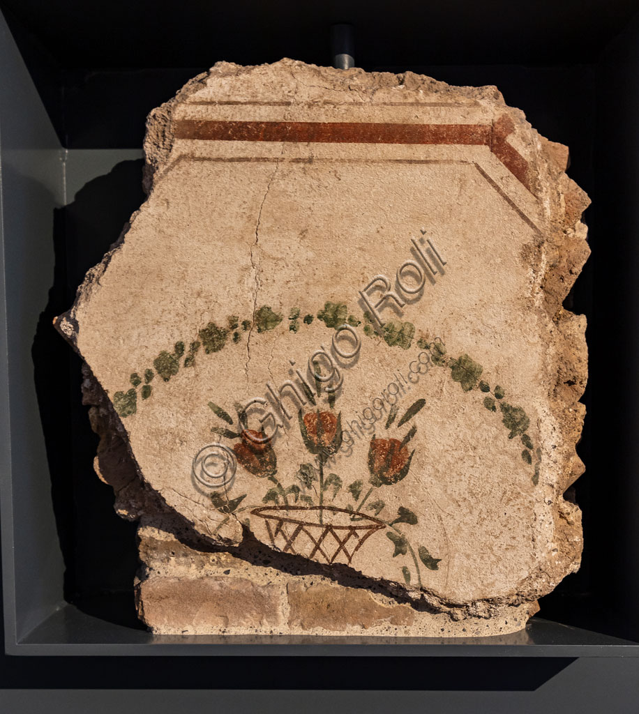 Brescia, "Santa Giulia, Museum of the City" (Unesco site since 2011), Roman domus of St. Giulia: detail of a frescoed wall representing a basket of red roses (II century AD).