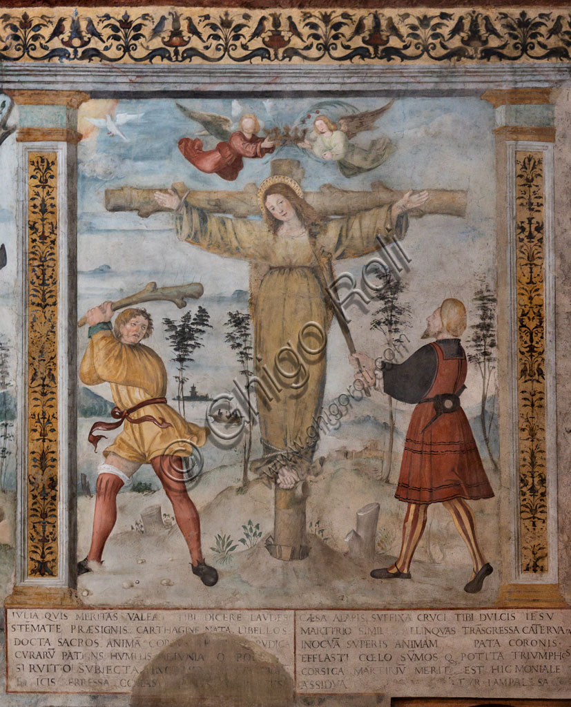 Brescia, "Santa Giulia, Museum of the City" (Unesco site since 2011), Church of Santa Maria in Solario, frescoes by Floriano Ferramola and workshop (1513 - 1524) about the Stories of S. Giulia and Christ: detail of the Crucifixion of St. Julia (1520).