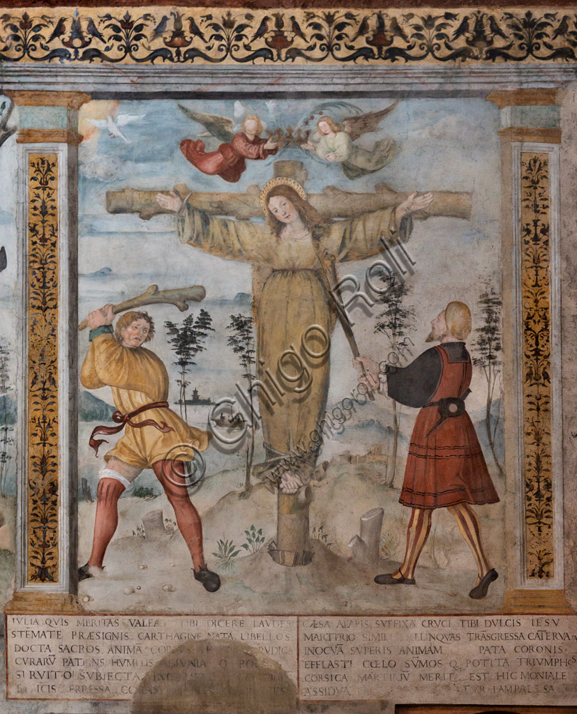 Brescia, "Santa Giulia, Museo della Città", (sito Unesco dal 2011), Chiesa di Santa Maria in Solario, affreschi di Floriano Ferramola e bottega (1513 - 1524) sulle Storie di S. Giulia e Cristo: particolare della Crocifissione di S. Giulia (1520).