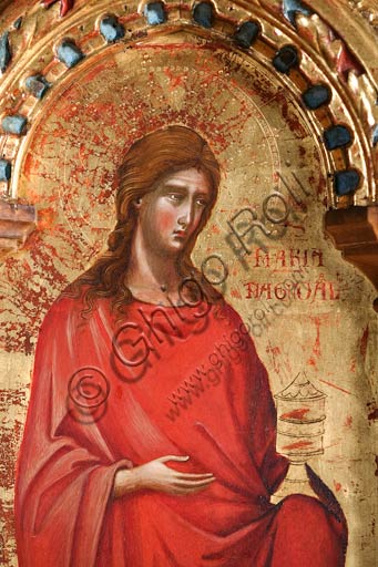 Roma, Museo Nazionale di Palazzo Venezia (già nella chiesa di San Giorgio a Pirano, Istria): Paolo Veneziano, Polittico della Madonna con Bambino e Santi (1355). Dettaglio con Santa Maria Maddalena. Tempera, olio e oro su tavola cm 60 x 240.