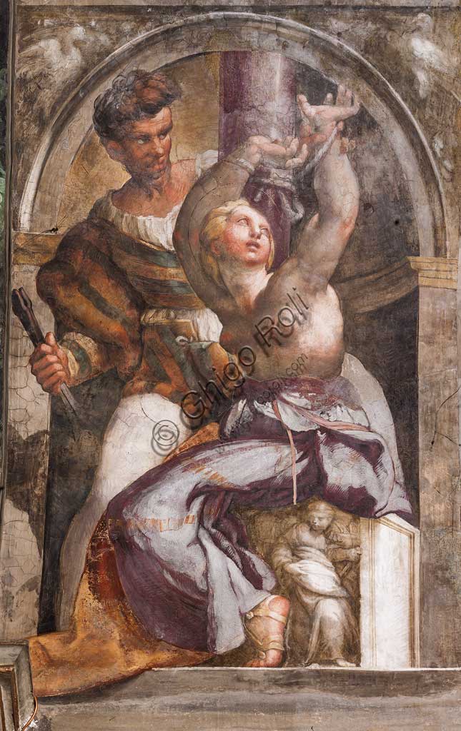 Parma, Chiesa di San Giovanni Evangelista, navata sinistra, prima cappella : "Sant'Agata e il carnefice", affresco  di Girolamo Francesco M. Mazzola  (il Parmigianino) (circa 1523). 
