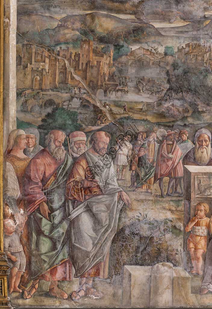 Padova, Basilica di Sant'Antonio o del Santo, Scuola del Santo, Salone:  particolare di "Sant'Antonio giunge a Padova, dove riporta la pace tra i cittadini con la forza e la soavità della sua predicazione", affresco di Giovanni Antonio Corona, 1509.