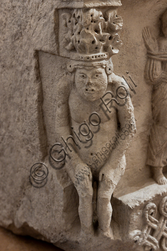  Spoleto, Rocca Albornoz (Stronghold), National Museum of The Dukedom of Spoleto:"Sarcophagus of St.Isaac", by anonymous sculptor, limestone, XII century. Detail.