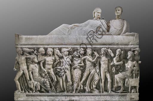  Rome, Capitoline Museums: marble sarcophagus representing scenes of Achilles' life, 3rd Century AD.
