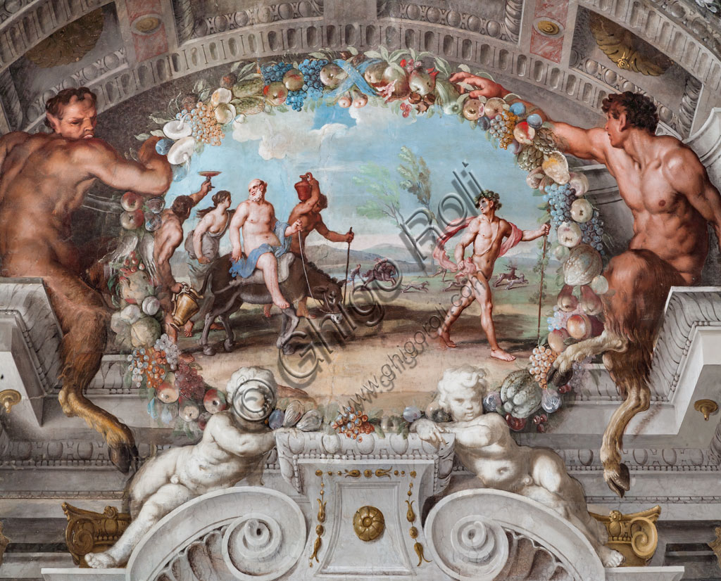 Sassuolo, Palazzo Ducale Estense, Galleria di Bacco, soffitto:  “Bacco e Cileno verso la Lidia”. Dipinto murale a tempera  di Jean Boulanger, 1650 - 52.