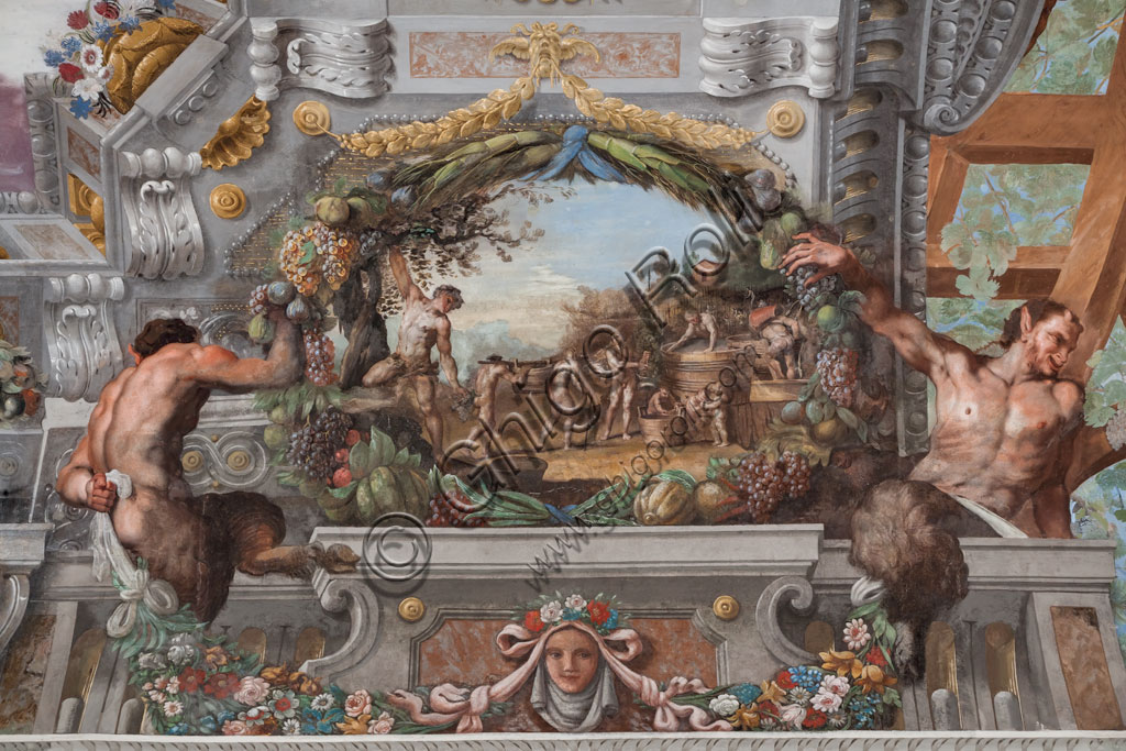 Sassuolo, Este Ducal Palace, the Bacchus Gallery, ceiling: “Bacchus and the Secret of Wine“. Wall tempera painting by Jean Boulanger, 1650 - 52.