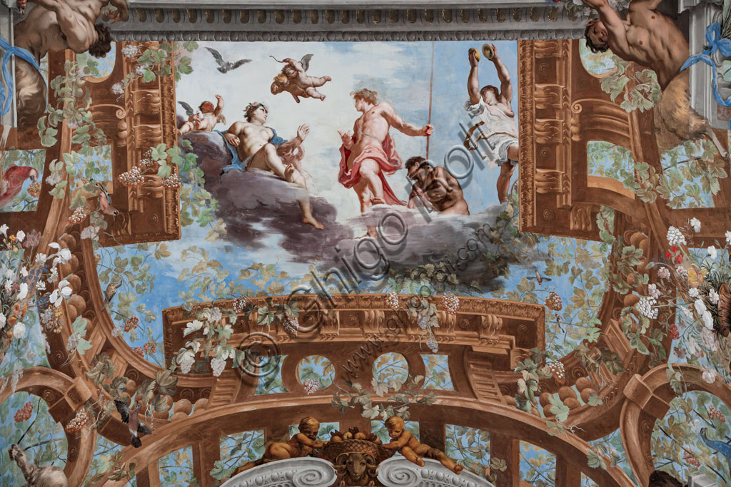 Sassuolo, Este Ducal Palace, the Bacchus Gallery, ceiling: “Bacchus and Venus and putti“. Wall tempera painting by Jean Boulanger, 1650 - 52.