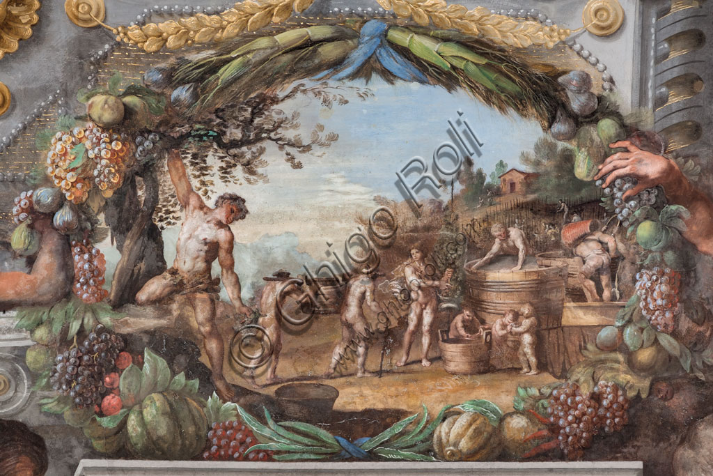Sassuolo, Este Ducal Palace, the Bacchus Gallery, ceiling: “Bacchus and the Secret of Wine“. Wall tempera painting by Jean Boulanger, 1650 - 52.