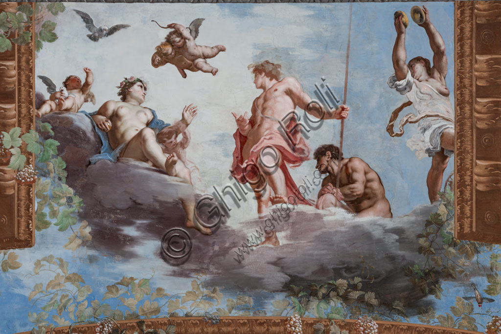 Sassuolo, Este Ducal Palace, the Bacchus Gallery, ceiling: “Bacchus and Venus and putti“. Wall tempera painting by Jean Boulanger, 1650 - 52.