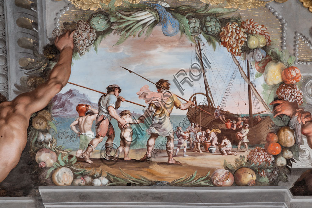 Sassuolo, Este Ducal Palace, the Bacchus Gallery, ceiling: “Pirates find Bacchus“. Wall tempera painting by Jean Boulanger, 1650 - 52.