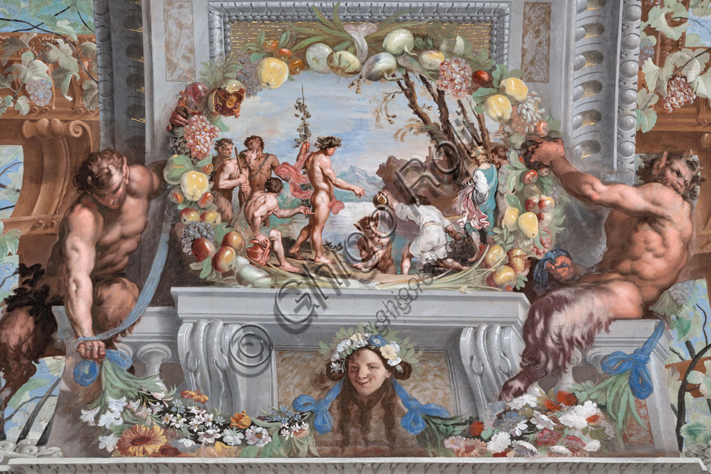 Sassuolo, Este Ducal Palace, the Bacchus Gallery, ceiling:  one of the forty-one panels with scenes painted by Jean Boulanger which narrate the events of Bacchus.. Wall tempera painting , 1650 - 52.